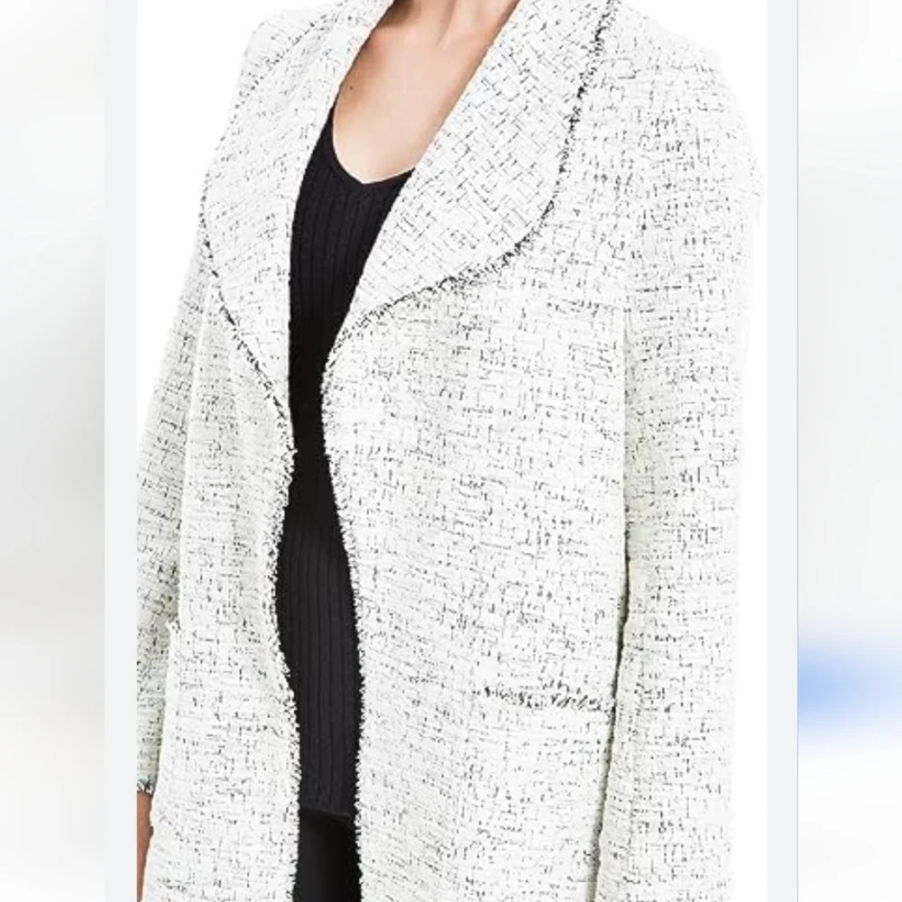 Max studio white & black open front blazer with fringe edging - Picture 2 of 15